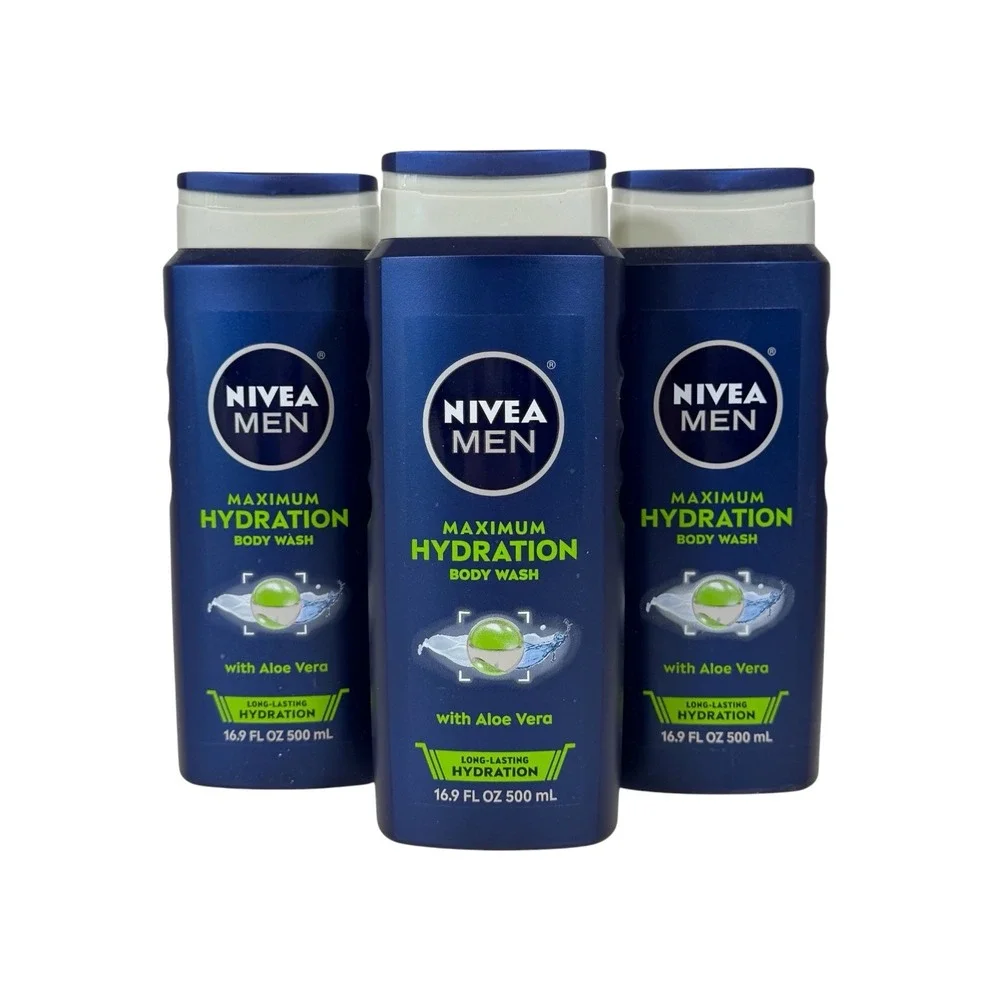Nivea Men's Maximum Hydration Body Wash with Aloe Vera 16.9oz 3-Pack Bundle